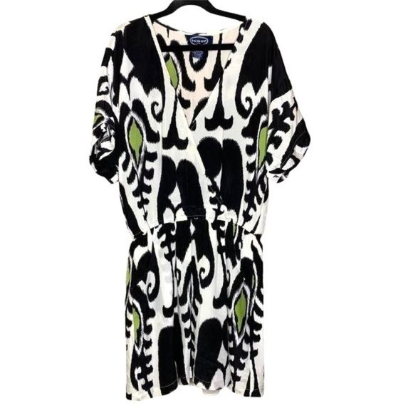 Scoop Silk Green Black Print Short Sleeve Romper XS